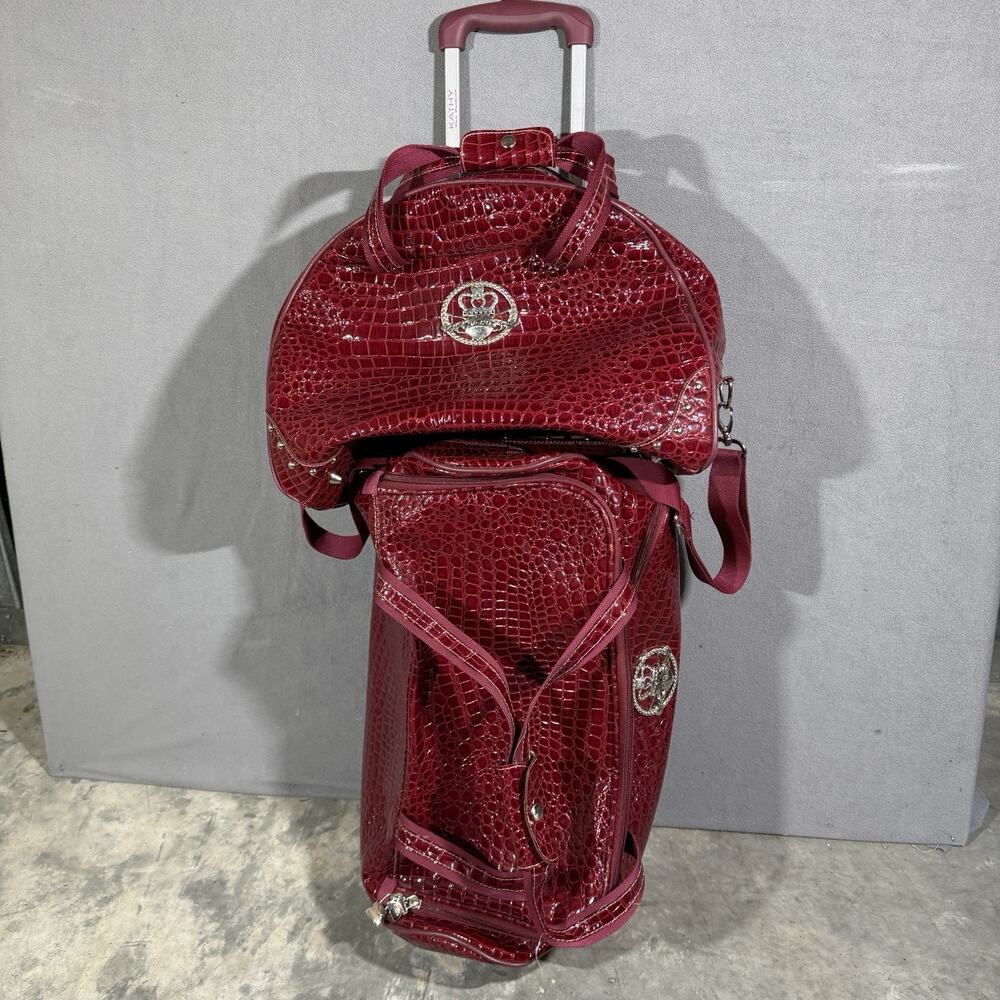 Kathy Van Zeeland Red Croco PVC 2 Piece Luggage Carry On Suitcase & Duffel Bag